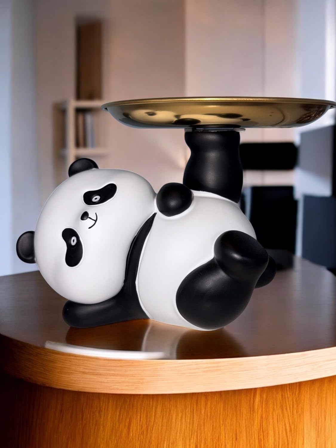Multipurpose Panda Sculpture Storage Tray Statue for Living Room Decor Black and White | 1 Panda Sculpture Storage Tray
