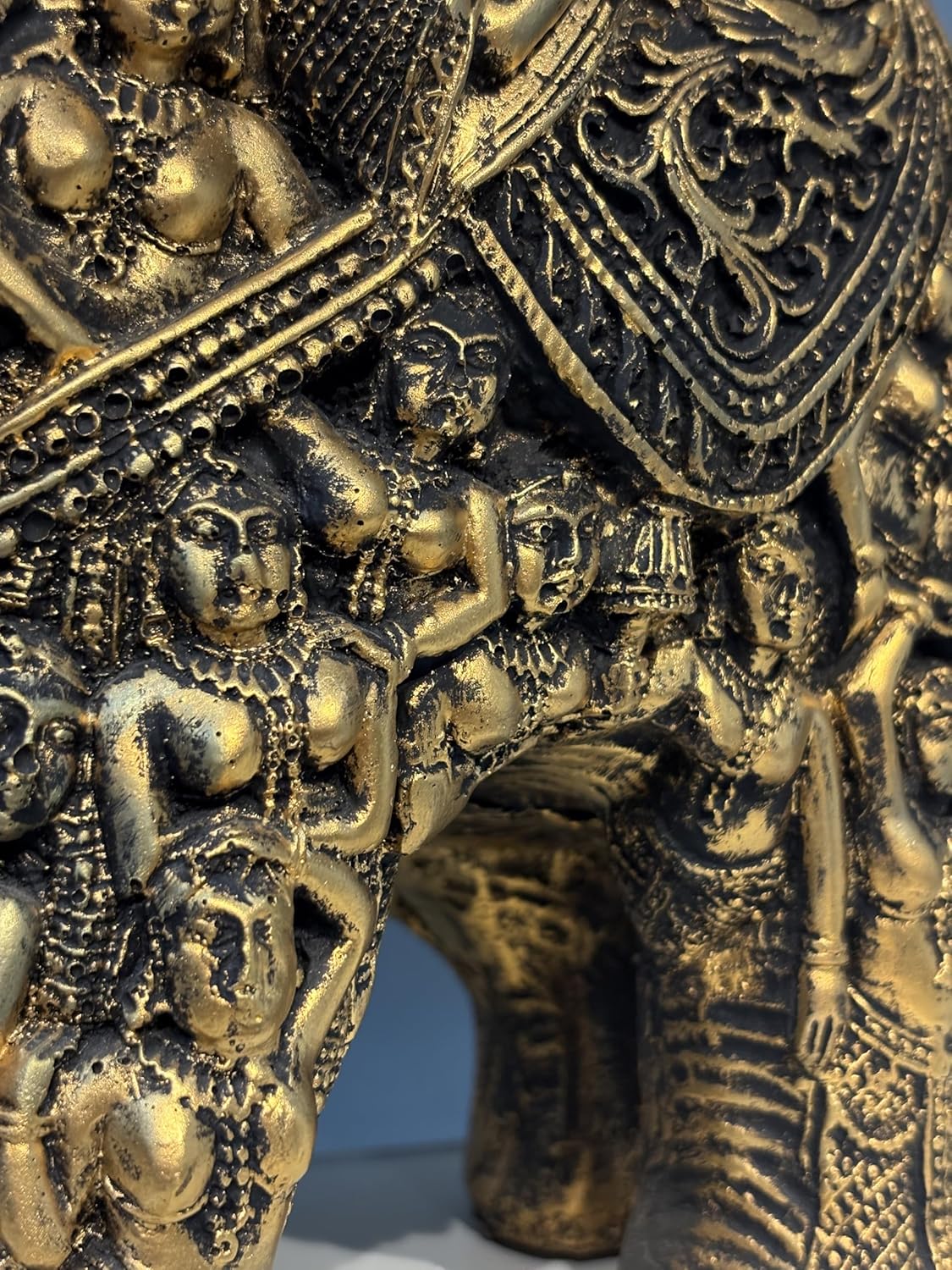 Decorative Indian Elephant Statue, Gold-Finished Brass, Intricate Traditional Carved Design, Home Decor || Luxe Home Decor
