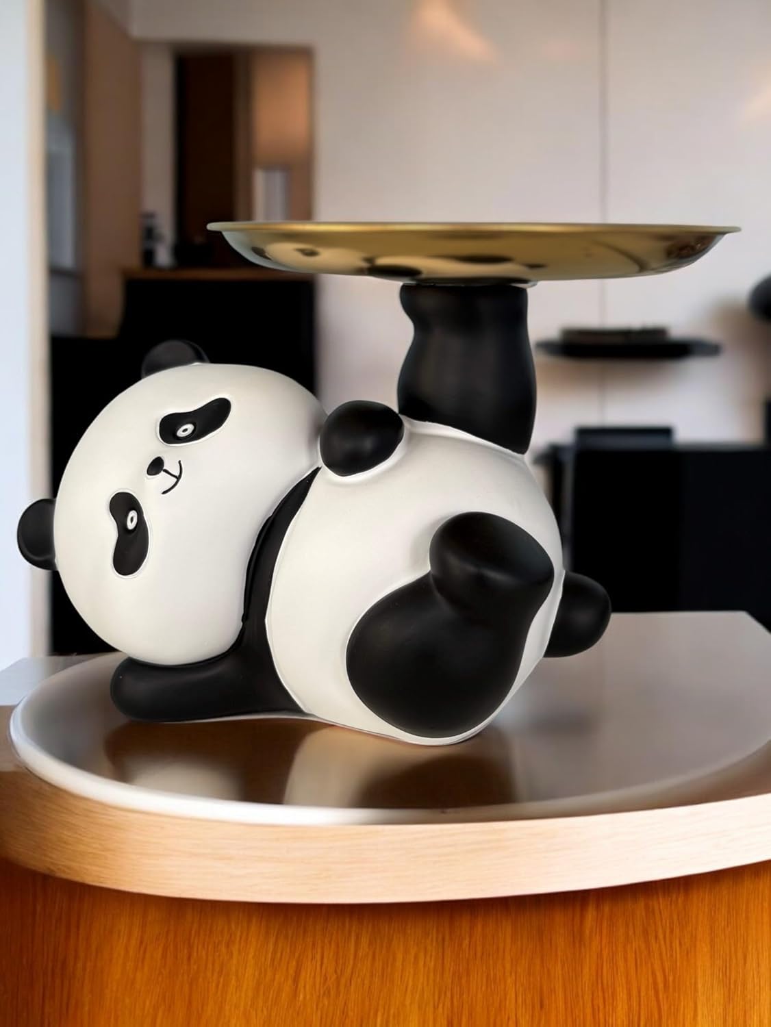 Multipurpose Panda Sculpture Storage Tray Statue for Living Room Decor Black and White | 1 Panda Sculpture Storage Tray