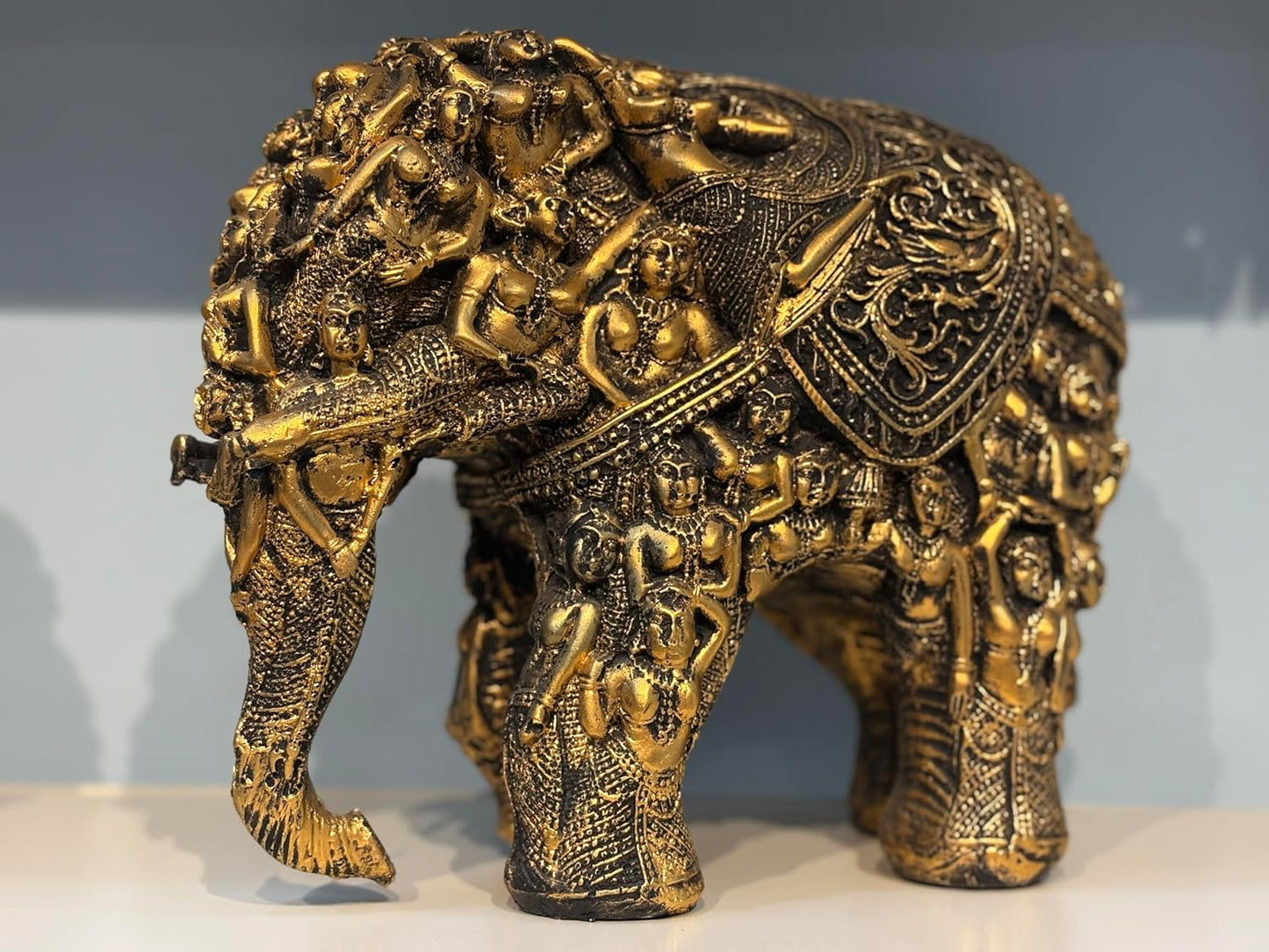 Decorative Indian Elephant Statue, Gold-Finished Brass, Intricate Traditional Carved Design, Home Decor || Luxe Home Decor
