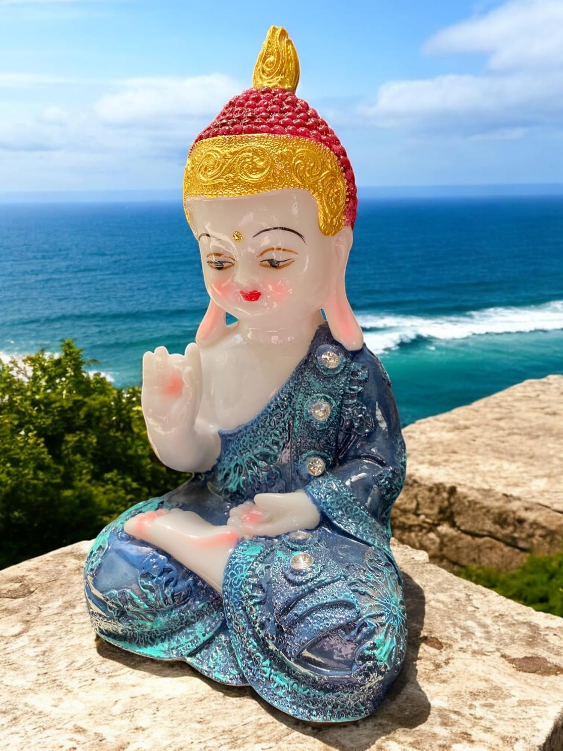 Vaastu Baby Buddha Resin Figurine Set for Home/Office/Car Decor Combo Set of 4 PC Big Size Buddha (22 Cm)